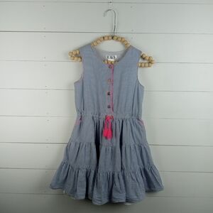AphOrism girls size 7 blue and white pinstripe neon pink accent dress